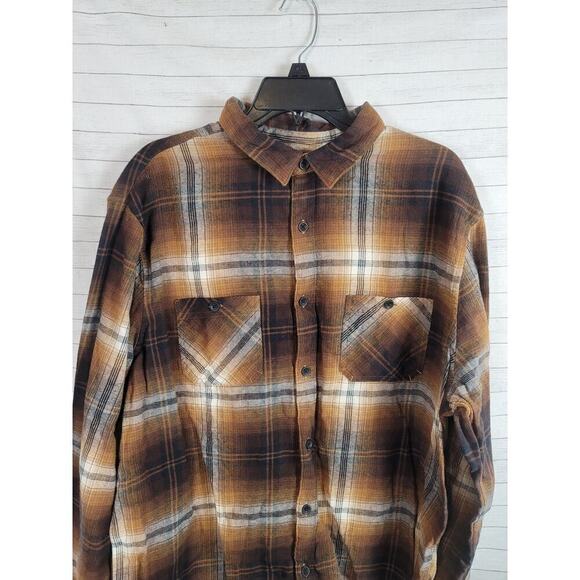 HURLEY PARADISE CITY COTTON FLANNEL BUTTON UP IN BLACK/BROWN PLAID, SZ LARGE - Picture 4 of 15